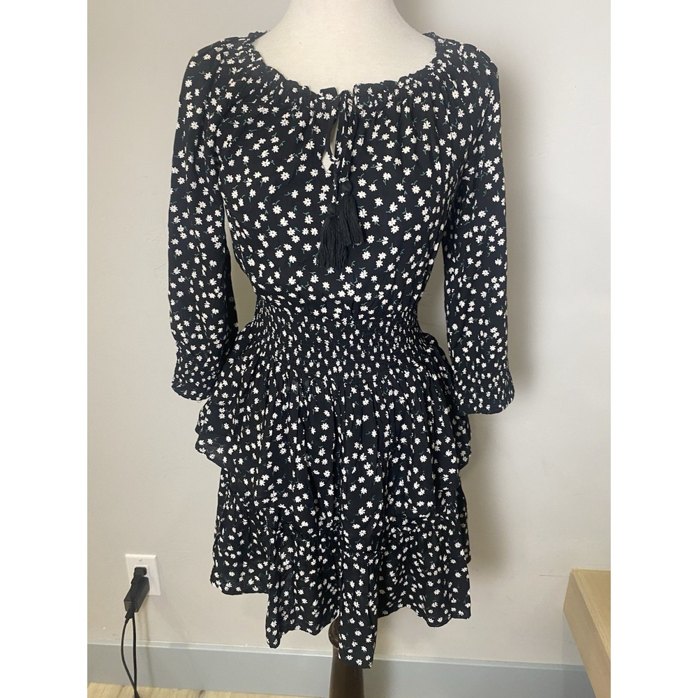 Patrons of Peace Women's Floral Daisy Ruffled Mini Dress Black Small EUC